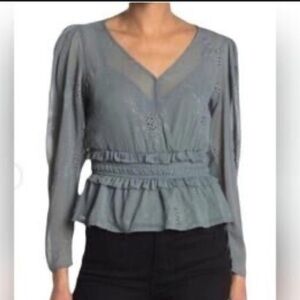 ASTR the Label | Sage Eyelet Balloon Sheer Sleeve Blouse Whimsigoth Fairy Boho